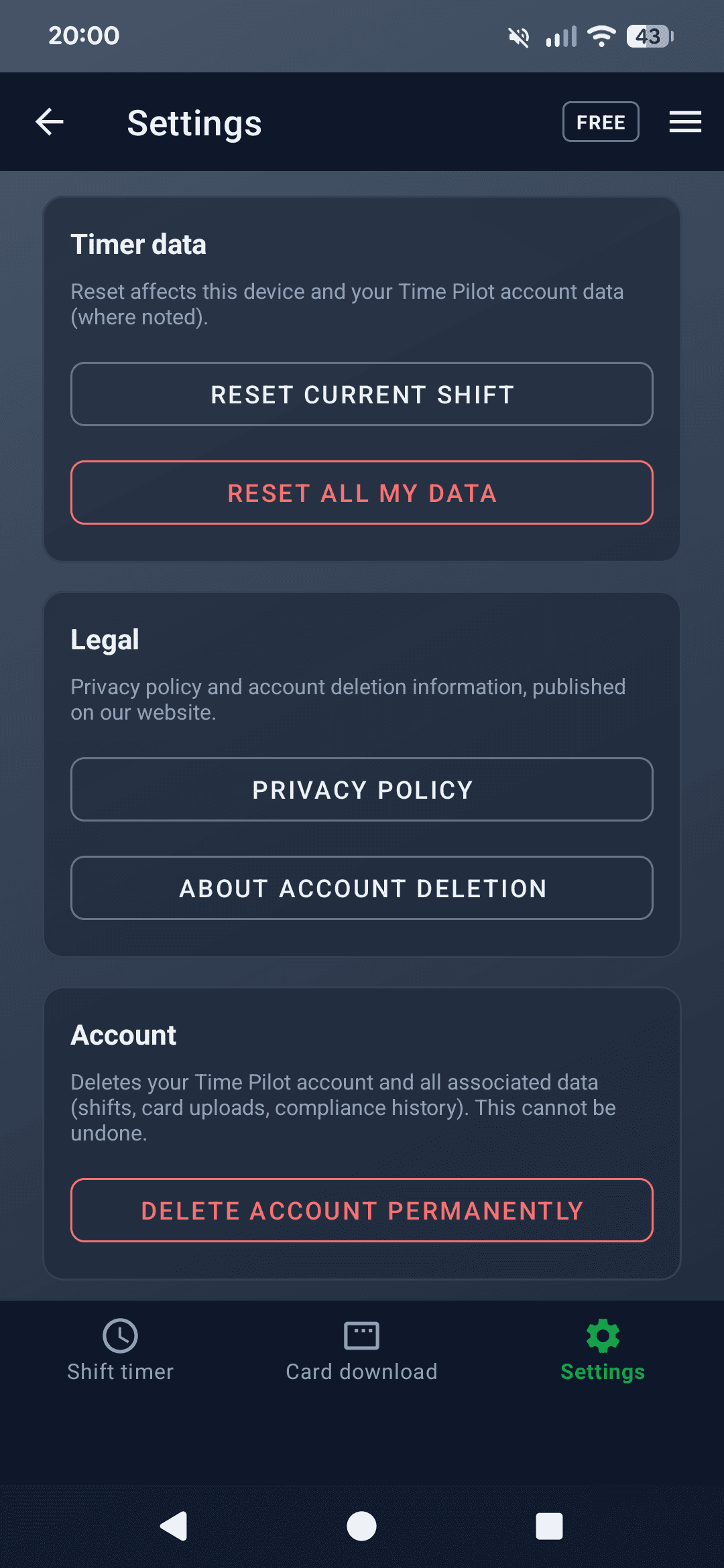 Extended settings options in the HGV Time Pilot Android app